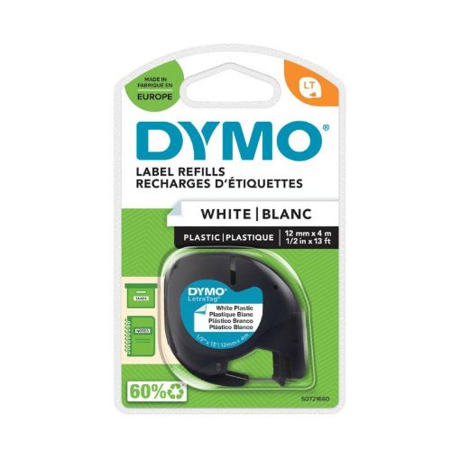 Picture of Dymo Letratag White Plastic Tape Refill (12mmx4m)