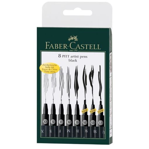 Picture of Faber Castell Pitt Artist Pen Black 8 Pack Assorted Sizes
