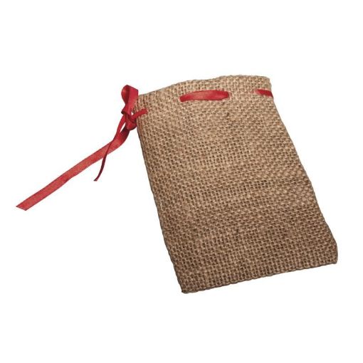 Picture of Rayher Jute Fabric Bag 10x14cm with Red Cord