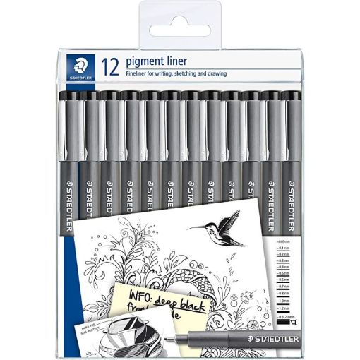 Picture of Staedtler Pigment Fine Liner Pack of 12 Assorted Line Widths