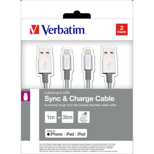 Picture of Verbatim Sync & Charge cble steel for iphone  & ipad twin pack
