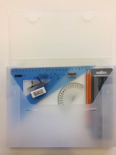 Picture of Strong Poly Box with 2 Part Compass, Clips & Helix Set Squares