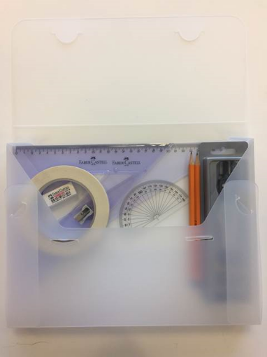 Picture of Strong Poly Box with 2 Part Compass, Tape & Faber Set Squares