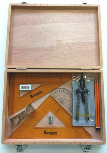 Picture of Wooden Box with Quick Release Compass, Clips & Strong SG Set Squares