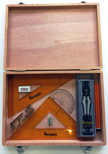 Picture of Wood Box with 2 Part Compass, Clips & SG Strong Set Squares