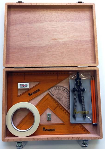 Picture of Wooden Box with Quick Release Compass, Tape & SG Strong Set Squares