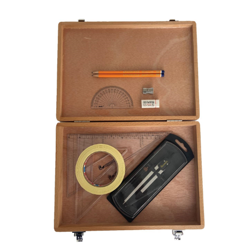Picture of Wood Box with Clutch Compass, Tape & SG Set Squares  