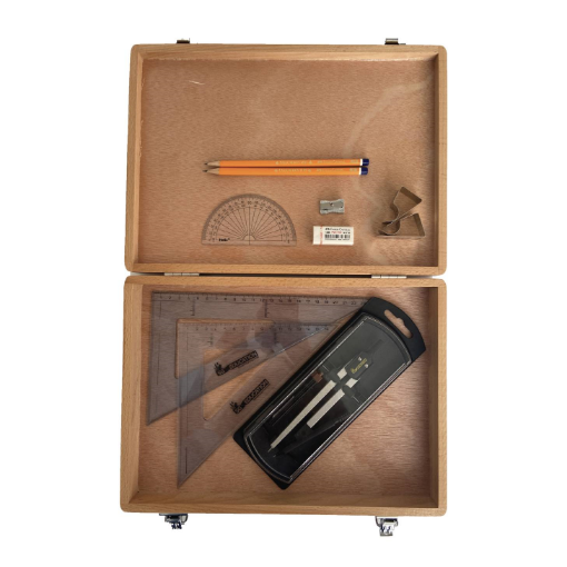 Picture of Wood Box with Clutch Compass, Clips & SG Set Squares (0 at Edge)