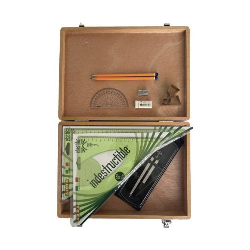 Picture of Wood Box with Clutch Compass, Clips & Elastika Set Sqaures