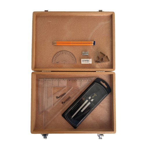 Picture of Wood Box with Clutch Compass, Clips & SG Set Squares  