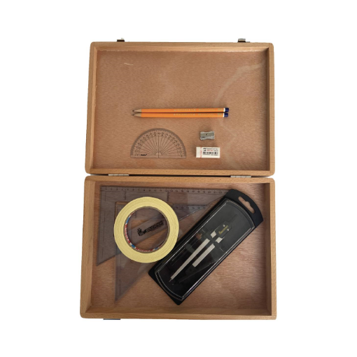 Picture of Wood Box with Clutch Compass, Tape & SG Set Squares 0 at edge