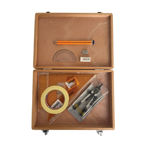 Picture of Wooden Box with Pen Holder Compass, Tape & SG Strong Set Squares