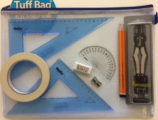 Picture of Pouch Bag with 2 Part Compass, Tape & Helix Set Squares