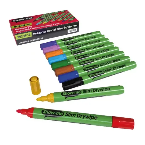 Picture of Show-me Drywipe Medium Tip Pens Assorted Colours 10 Pack