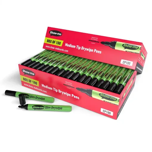 Picture of Show-me Drywipe Medium Tip Pens Black 100 Pack