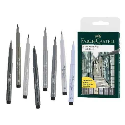 Picture of Faber Castell Pitt Artist Pens Soft Brush Grey Shades Pack of 8