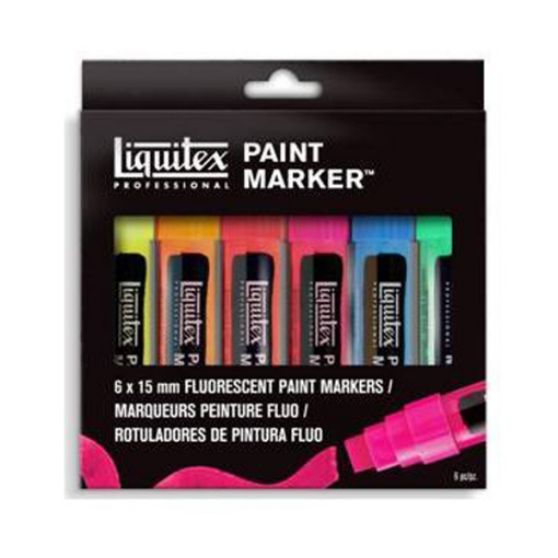 Picture of Liquitex Fluorescent Markers 15mm Wide Nib Set of 6