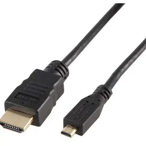 Picture of HDMI Lead with Ethernet, A Male to Micro D Male 2m Black