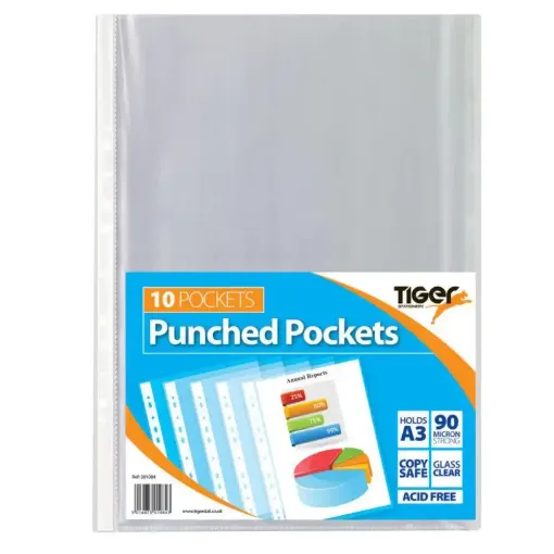 Picture of Tiger A3 Portrait Punched Pockets 90mic 10 Pack