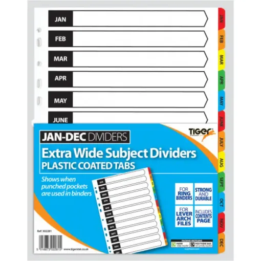 Picture of Tiger A4 Extra Wide Jan-Dec Subject Dividers