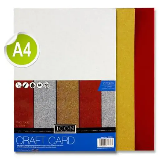 Picture of Icon Craft Card A4 220gsm Glitter 10 Pack
