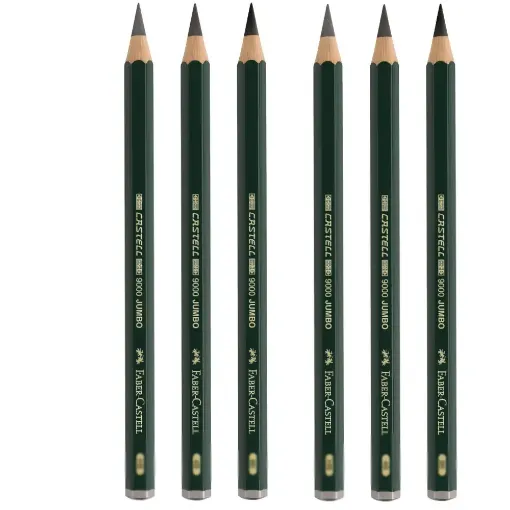 Picture of Faber Castell 9000 Jumbo Graphite Pencils 4B with extra thick lead (Pack of 6)
