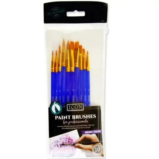 Picture of Icon Golden Taklon Brush Set Beveled Edge 10 Pack