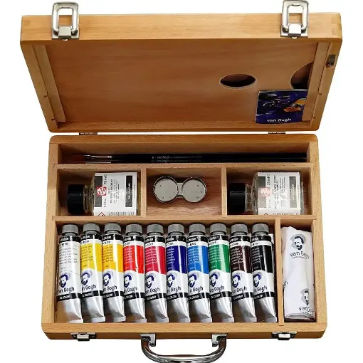 Picture of Van Gogh Oil Colour Wooden Box Basic - 10 x 40ml and Accessories