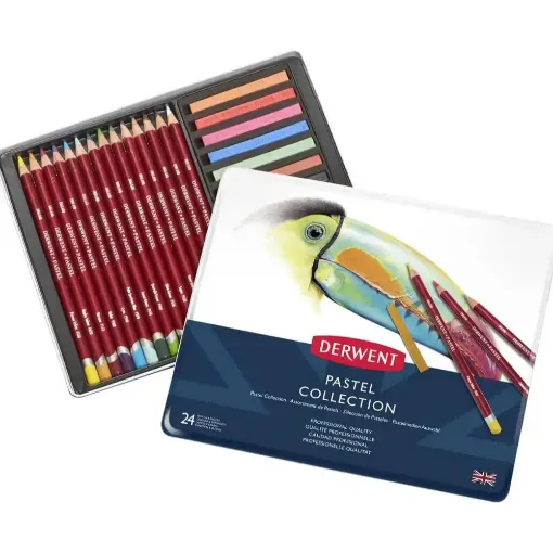 Picture of Derwent Collection Tin of 24 Pastels Pencils, Block & Accessories