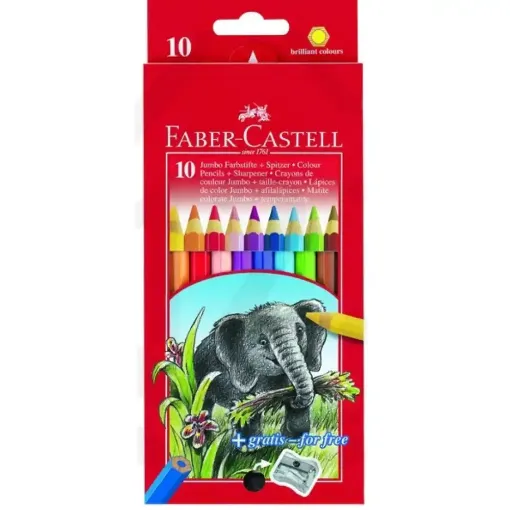 Picture of Faber Jumbo Grip Colouring Pencils + Sharpener Pack of 10