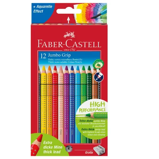 Picture of Faber Jumbo Grip Colouring Pencils + Sharpener Pack of 12