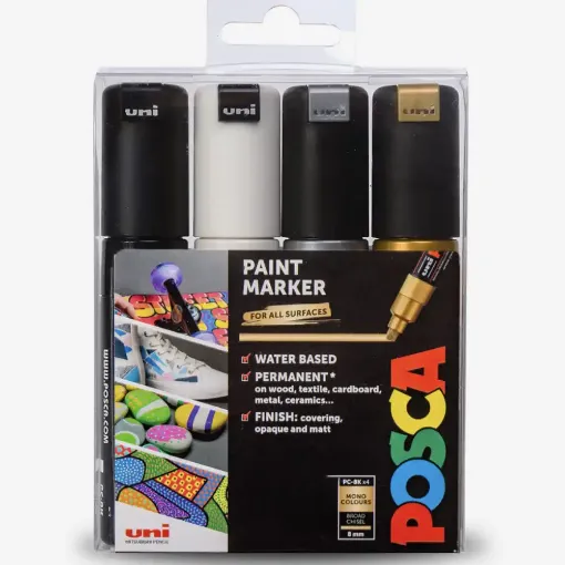 Picture of Posca 8K Bold Chisel Tip in Mono Colours 4 Pack