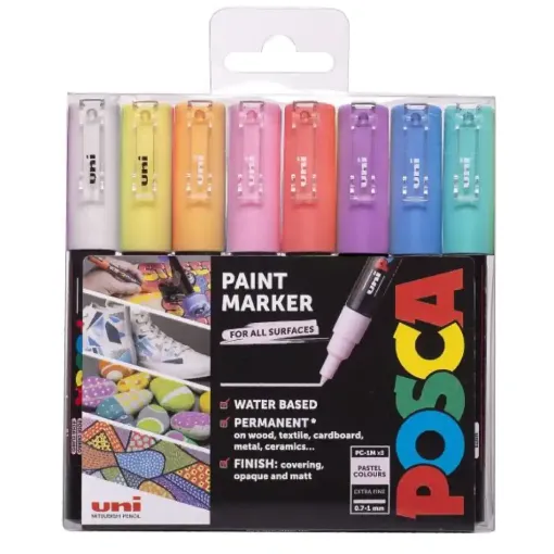 Picture of Posca PC-1M Xtra Fine Bullet Marker 0.7-1mm Pastel Colours Pack of 8