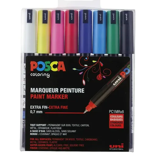 Picture of Posca PC-1MR Ultra Fine Marker 0.7mm Standard Colours 8 Pack