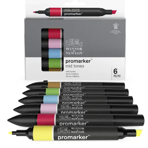 Picture of W&N Promarker Mid Tones 6 Pack