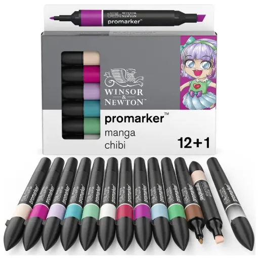 Picture of ProMarker Manga Chibi Set of 12 with Blender