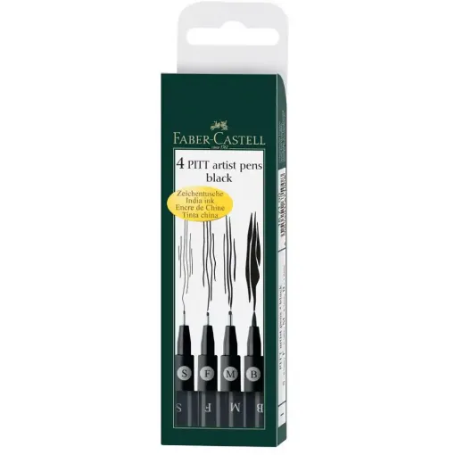 Picture of Faber Artist Pitt Pens Black Pack of 4