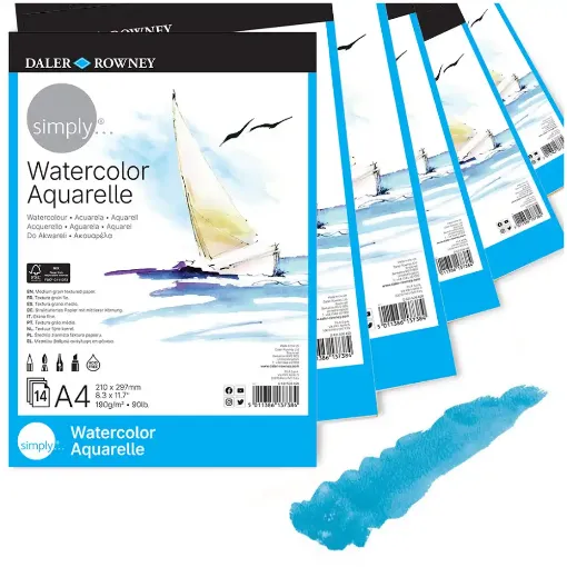 Picture of Daler Rowney Simply A4 Watercolour Pad 190gsm 14 Sheets