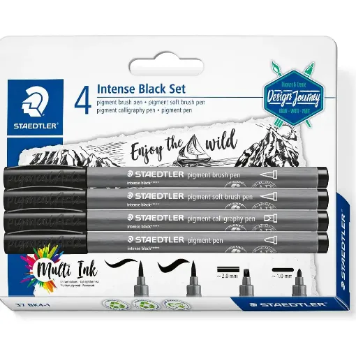 Picture of Staedtler Pigment Arts Intense Black Set of 4 Brush Pens with Assorted Nibs