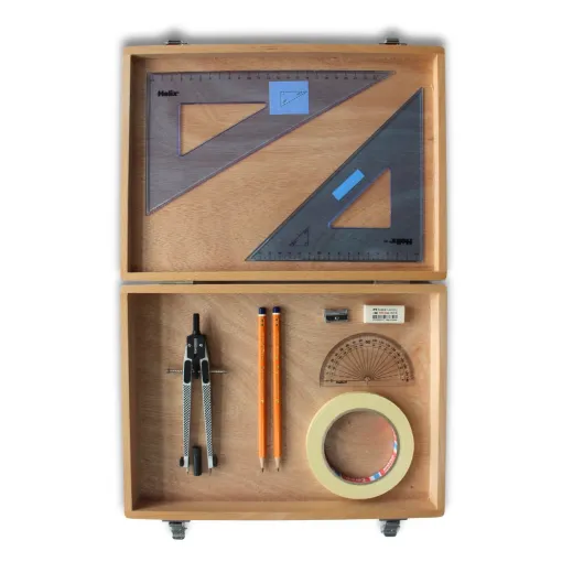 Picture of Wooden Box with Tape & Helix Set Square