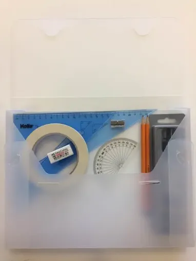 Picture of Strong Poly Box with 2 Part Compass, Tape & Helix Set Square