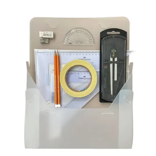 Picture of PolyBox Clutch Pencil Compass, with Tape & Faber Castell Set Square