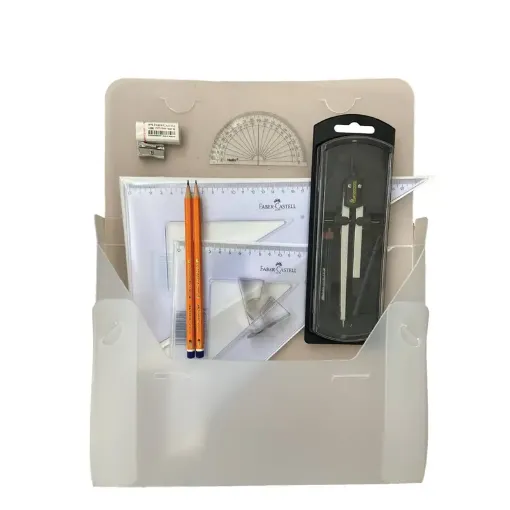 Picture of PolyBox Clutch Pencil Compass, with Clips & Faber Castell Set Square