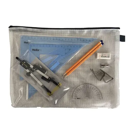 Picture of Pouch Bag with Pen Holder Compass, Clips & Helix Set Square