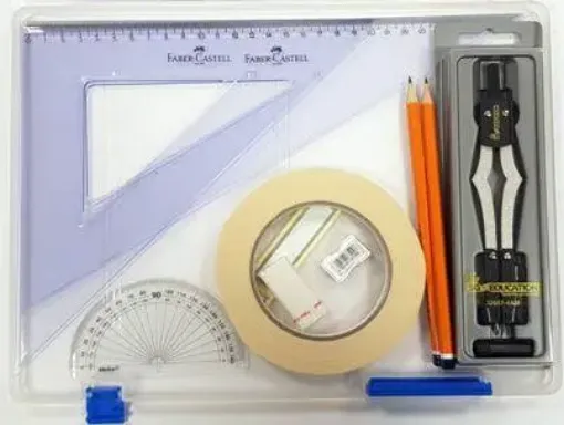 Picture of Tuff Box with 2 Part Compass, Tape & Faber Castell Set Square