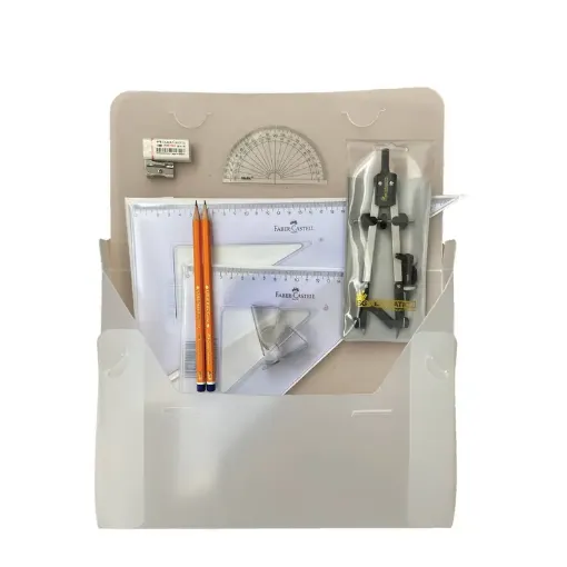 Picture of PolyBox with Pen Holder Compass, Clips & Faber Castell Set Square