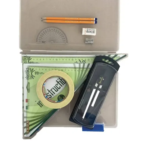 Picture of Tuff Box with Clutch Pencil Compass, Tape & Elastika Set Square