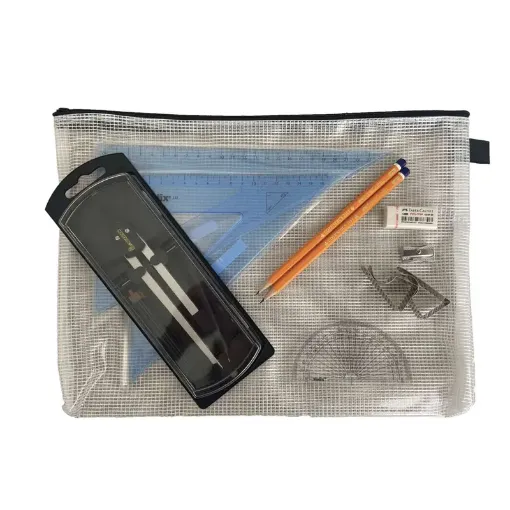 Picture of Pouch Bag with Clutch Pencil Compass, Clips & Helix Set Square