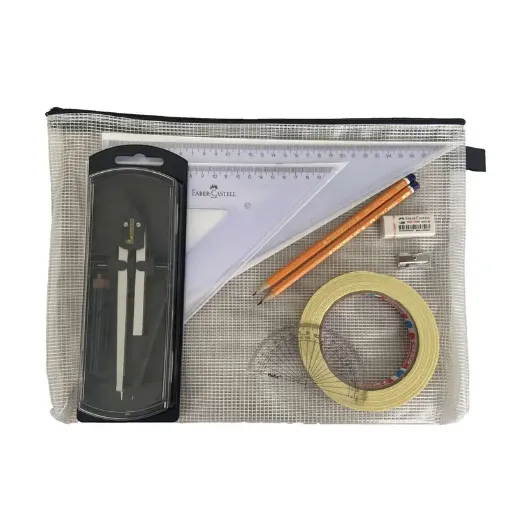 Picture of Pouch Bag with Clutch Pencil Compass, Tape & Faber Castell Set Square