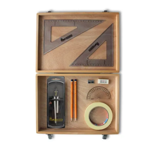 Picture of Wooden Box with Clutch Compass, Tape & SG Set Square (0 at Edge)